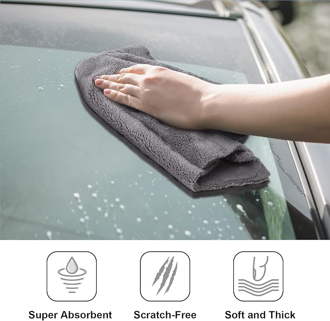 Shimeyao 30 Pcs 16 x 16 Inch Microfiber Towels for Cars, 500 GSM Edgeless Plush Car Detailing Towels, Lint Free Scratch Free Cleaning Cloths for Drying, Washing, Polishing, Waxing, Auto & Home (Gray)