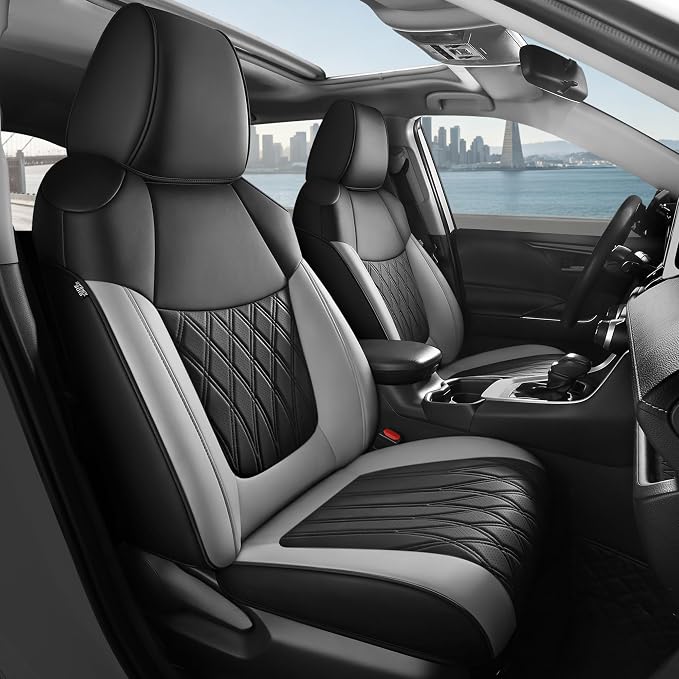 FREESOO Custom Seat Covers for Toyota RAV4 2019 2020 2021 2022 2023 2024 2025 LE XLE Limited XLE Premium Gas, RAV4 Leather Car Seat Covers Interior, RAV 4 SUV Accessories Full Set, BlackGrey