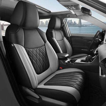 FREESOO Custom Seat Covers for Toyota RAV4 2019 2020 2021 2022 2023 2024 2025 Hybrid XLE LE Limited XLE Premium, RAV4 Leather Car Seat Covers Interior, RAV 4 SUV Accessories Full Set, BlackGrey