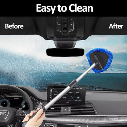 Car Windshield Cleaning Tools, Expandable Car Window Cleaner kit with 4 Reusable Microfiber Pads, 2 Spray Bottles, Windshield Cleaning Wand Tool, Auto Interior Dust Brush, for Trucks, SUVs, RVs etc