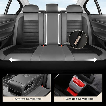 Coverado Car Seat Covers Full Set, Luxury Leather Car Seat Protector, Automotive Front and Rear Mesh Seat Covers, Full Set 5 Seats, Black Gray Seat Cushion for SUV Sedan Truck