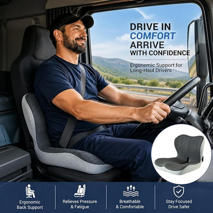 Cupocupa Memory Foam Seat Cushion, Ergonomic Orthopedic Pad with Adjustable Strap for Car Truck Office Chair, Lumbar Back Support & Sciatica Relief for Long Drives