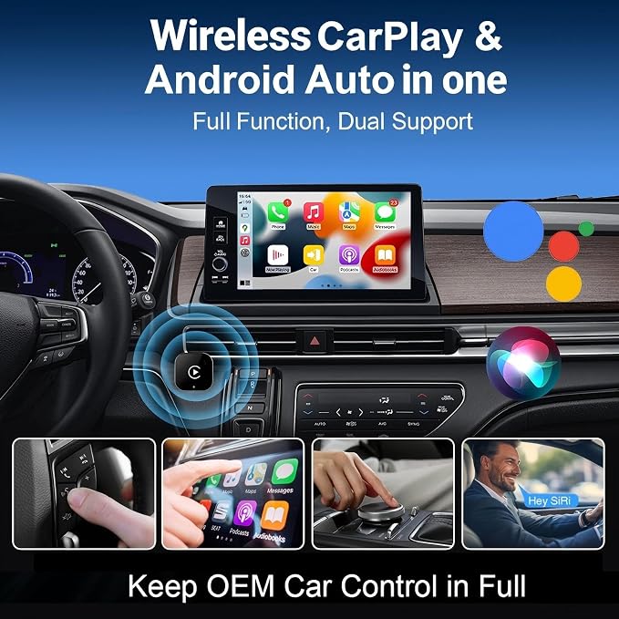 2026 Wireless CarPlay & Android Auto Adapter 2-in-1, WiFi Dual Core,Bluetooth CarPlay Dongle Converts Wired to Wireless, Fast Auto-Connect, for Apple iPhone & Android,USB/Type-c