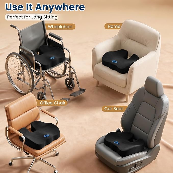 BlissTrends Seat Cushion with Velvet Cover, Thick Memory Foam Cushions for Office Chair, Car Seat, Airplane, Relieving Pressure Tailbone Sciatica Back Pain for Long Sitting, Car Drivers 4.7in Black