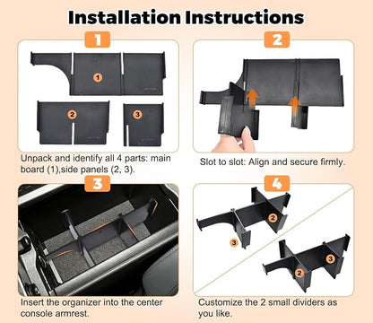 GZSH 3PCS Center Console Organizer for Toyota RAV4 2026+ Accessories (LE/SE/XLE/Woodland/XSE) Center Console Organizer Center Console Pad and Removable Center Console Divider for Toyota RAV4 2026+