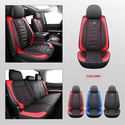 FREESOO Tundra Seat Covers 2007-2013, Fit for Toyota Tundra Crewmax Cab 5 Seats, Custom Truck Seat Covers with Waterproof Faux Leather BlackRed