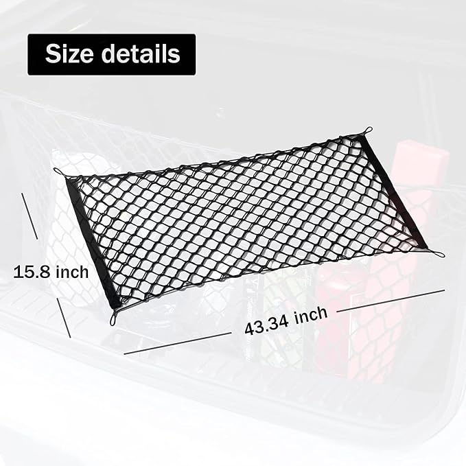 Amiss Cargo Net Stretchable. Adjustable Elastic Trunk Storage Net with Hook for SUVs, Cars and Trucks, Car Exterior Accessories (43.3x15.8 Inch)