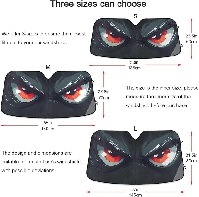 Evil Red Eyes Grey Eyebrow Windshield Sun Shade for Car Auto SUV Truck Foldable Front Window Sunshade Sun Visor Protector Block UV Rays Reflect Heat, 55" x 28"