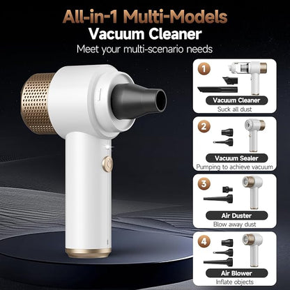 Vizeusvac Car Vacuum Cleaner, 16000PA Mini Car Vacuum Cordless Powerful, 7 in 1 Portable Handheld Vacuum Cordless with LED Light, Dual Filters, One-Touch Empty for Pet Hair, Home, Office