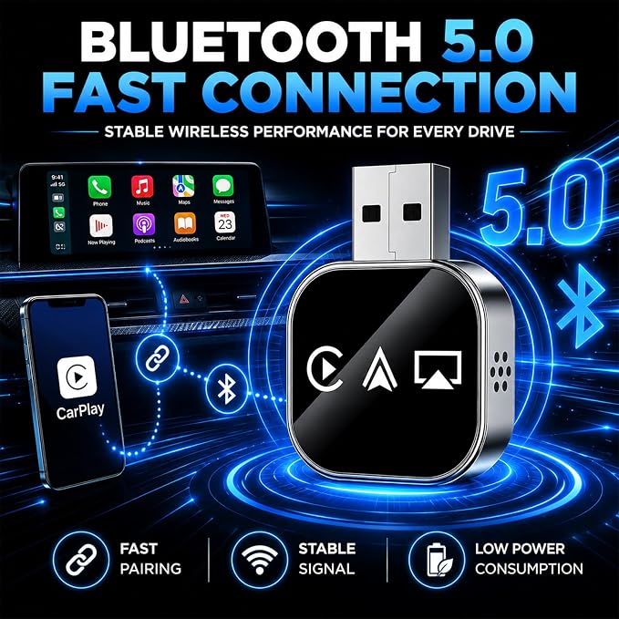 Car Accessories Bluetooth for Apple Carplay Adapter Wireless Mirroring to Watch TV on Screen Play Streaming Device Movies Mirror Phone Auto Link Pro 2026 3 in 1 USB Vehicle for iPhone
