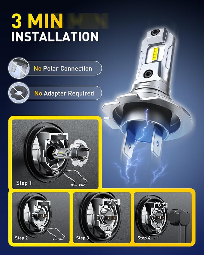AUXITO H7 Bulb, 600% Brighter, 1:1 Mini Size No Adapter Needed, 5 Min Quick Install, No Flicker, 99% Compatibility, Pack of 2