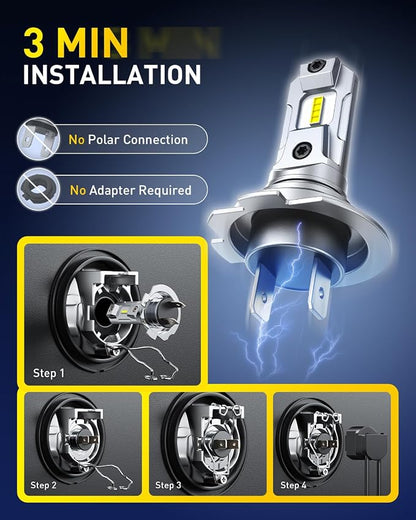 AUXITO H7 Bulb, 600% Brighter, 1:1 Mini Size No Adapter Needed, 5 Min Quick Install, No Flicker, 99% Compatibility, Pack of 2