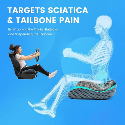 Car Seat Cushion, Broader Visibility with Wedge Design & Coccyx Sciatica Pain Relief with Ergonomic Design, Non-Slip Base,Breathable Mesh Cover, Memory Foam for Long Drive in Car Truck Van Motorhome