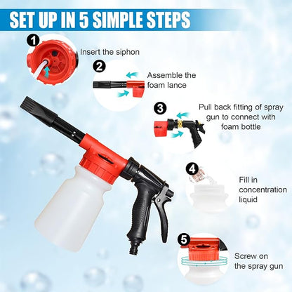 ZIMISI Car Wash Foam Gun, Foam Cannon for Hose, Professional Car Foam Sprayer with 6 Levels Foam Concentration, Spray Gun Cleaner, Connects to Any Garden Hose (Red)