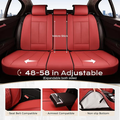 Coverado Front and Back Seat Covers, Red Seat Cover for Cars, Luxury Leather Seat Cover with Lumbar Support, Waterproof Car Seat Cushions Car Seat Protectors Universal Fit for Most Cars SUV Trucks