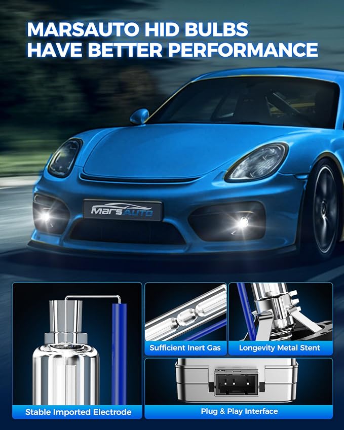 Marsauto D3S HID Bulbs, 6000K Cold White, Xenon D3S HID Bulb, 3500 Hours Longevity, Waterproof Design, 5 Minutes Installation, Pack of 2