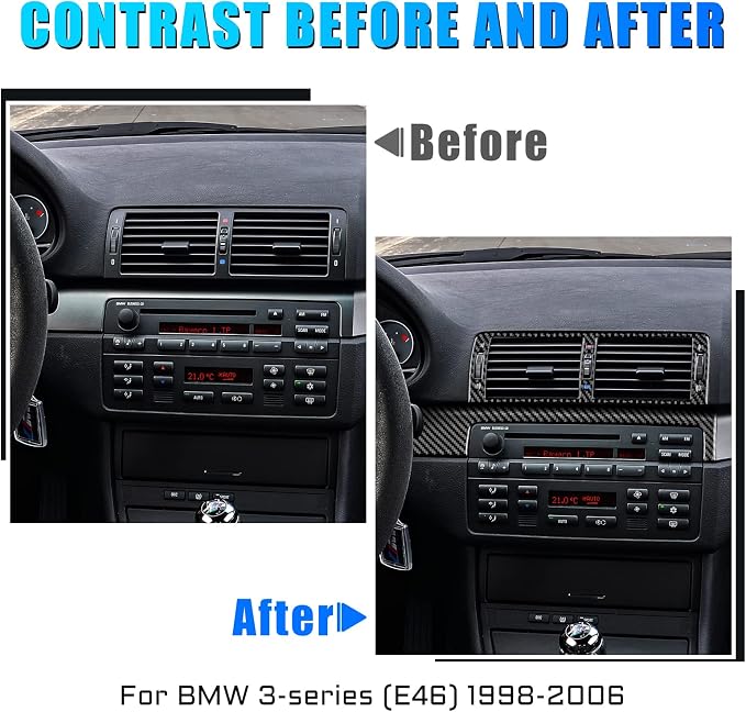 AIRSPEED Carbon Fiber for BMW E46 1998-2006 Center Console Air Vent Outlet Frame Cover – Black Carbon Fiber Interior Panel Cover