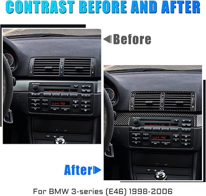 AIRSPEED Carbon Fiber for BMW E46 1998-2006 Center Console Air Vent Outlet Frame Cover – Black Carbon Fiber Interior Panel Cover