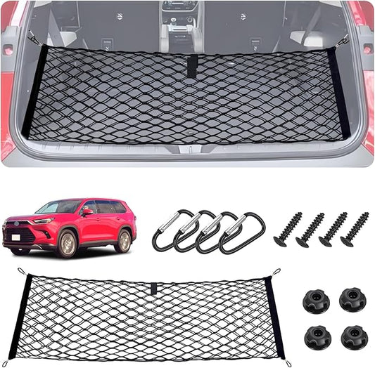 Envelope Style Cargo Net for 2020-2025 2026 Toyota Grand Highlander Accessories, Trunk SUV Mesh Cargo Net, Upgraded 5mm Bungee&Double-layer Nylon Storage Tailgate Netting Grocery&Tool Holder Organizer