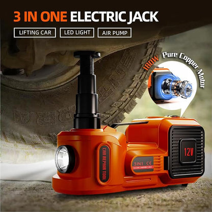 Car Jack Electric Hydraulic Jack 5Ton 155-450mm 3in1 Lift Inflator LED Light 12V Portable Outdoor Home Emergency Tire Change Roadside Rescue Tool for Sedan SUV MPV