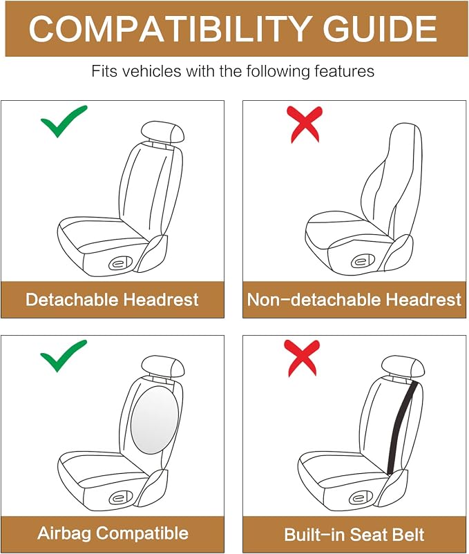 HAIYAOTIMES Leather Car Seat Covers Front Set, Waterproof Faux Leather Seat Covers for Cars, Non-Slip Car Interior Covers Universal Fit for Most Cars Sedans Trucks SUVs, Gray