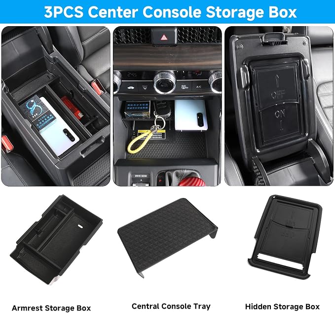 3PCS Center Console Organizer Compatible with Honda CRV 2026 2025 2024 2023 Accessories Hybrid (Include HEV) Armrest Hidden Storage Box Center Console Tray