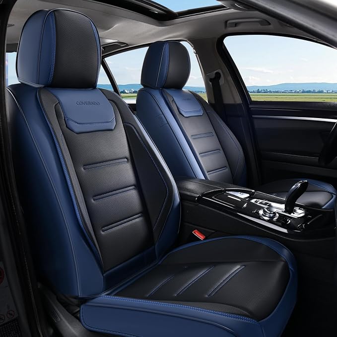Coverado Car Seat Covers, Front Covers for Cars, Car Seat Cover Front Seats, Car Seat Protector Waterproof, Leather Car Seat Cushion, Universal Interior Covers Seat Protectors for Most Cars Blue