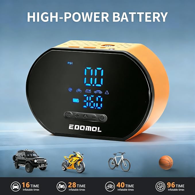Tire Inflator Portable Air Compressor - 150PSI Portable Car Air Pump with 6000mAh Battery, Fast Inflation & Deflation Function, Digital Pressure Gauge & Auto-Off for Car, Motorcycle, Bike, Ball