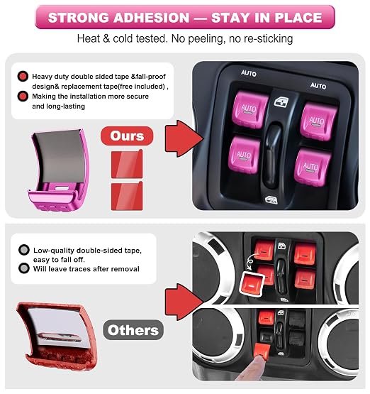 Upgrade Metal Window Switch Button Cover Fit for Jeep Wrangler JK JKU 2018 2017 2016 2015 2014 2013 2012 2011 Accessories,Interior Trim Kit 4PCS (Pink)