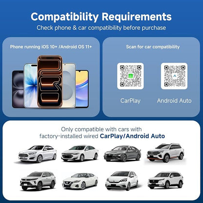 D7 USB C Wireless CarPlay Android Auto Mini Adapter 2-in-1, Alloy Shell, Compatible with 2016+ Factory-installed Wired CarPlay/Android Auto Car, Plug & Play Car Play Dongle for iPhone & AndroidPhone