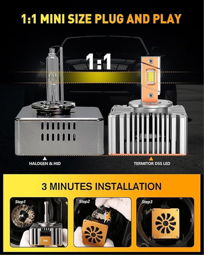 Termitor D5S Light Bulb, 90,000LM Output, Pack of 2 | 1:1 Factory Size, 6500K White, IP68 Rated, 99% Vehicle Fit, 3-Min Quick Setup, Reliable Lighting for Fog & Rough Terrain Use