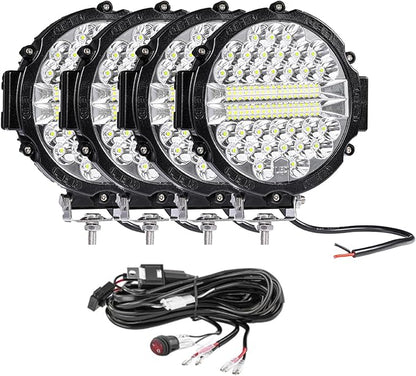 LED Lights Pods,7 inch Off Road 201W Fog 12V 24V Spot Flood Driving Fog Head Back Up Lamps Bars with Wiring Harness for Tractor,SUV,ATV,UTV,Truck 4 Pack