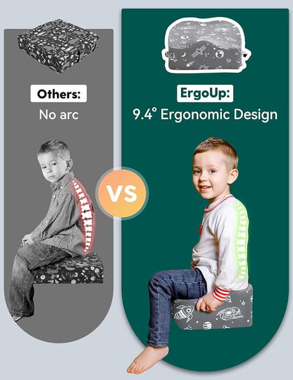 Babelio Ergo-Designed Booster Seat for Kitchen Chair, Promote Proper Upright Posture, Toddler Booster Seat for Dining Table, Removable & Washable Cover, Suitable for 18 Months to 5 Years, Gray Space