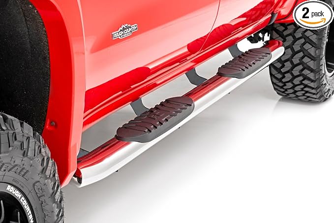 Rough Country Stainless Steel Oval Nerf Steps for Chevy Silverado & GMC Sierra 1500/2500HD/3500HD (2019-2026) Crew Cab - OEM Style Rails with Built-in Side Steps