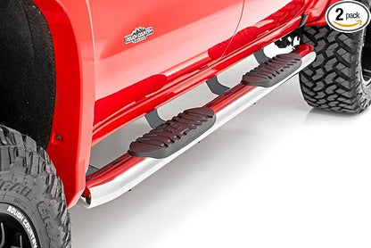 Rough Country Stainless Steel Oval Nerf Steps for Chevy Silverado & GMC Sierra 1500/2500HD/3500HD (2019-2026) Crew Cab - OEM Style Rails with Built-in Side Steps