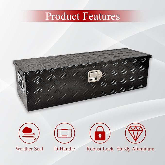 39''Inch Aluminum Truck Tool Box Truck Bed Toolbox Truck Trailer Chest Box Trailer Underbody Storage Organizer Waterproof Square Storage Organizer w/Lock & Keys Black(‎39" Lx13 Wx10 H)