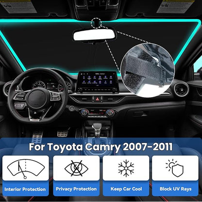 Windshield Sun Shade for 2007-2011 Toyota Camry, Car Front Window Sunshade with 240T Sun Visor Protector Blocks UV Rays Heat Sun Shield Accessories