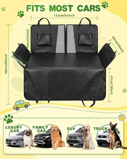 Back Seat Extender for Dogs, Hard Bottom Car Seat Cover Holds 440 LB, Waterproof Scratch Proof Nonslip Dog Seat Cover, Upgraded Material PU Leather Seat Covers Protector for Pet Sedan SUV Trucks
