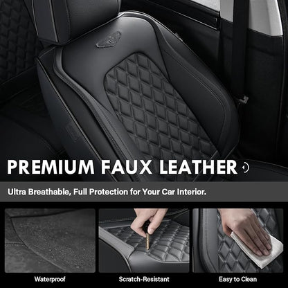 Coverado Front Seat Covers, Waterproof Nappa Leather Anti-Scratch Protectors, Universal Fit for Sedans, SUVs, Pickups, Car Accessories, Waterproof Seat Covers-Black
