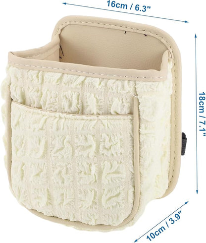 Car Trash Can Portable and Hanging 6.3" Length 3.9" Width 7.1" Height Trash Bin Fabric Beige White 1 Pcs