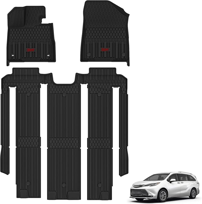 3W Floor Mats Fit Toyota Sienna 2021-2026(Only for 7 Seat), TPE All Weather Custom Fit Floor Liner for Sienna XLE/XSE/Limited/Woodland Edition 1-3rd Row with Red Accent (Not for Platinum Edition)