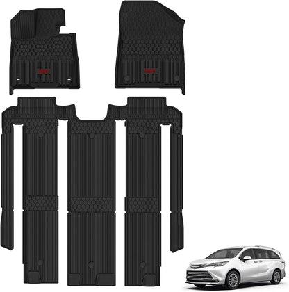3W Floor Mats Fit Toyota Sienna 2021-2026(Only for 7 Seat), TPE All Weather Custom Fit Floor Liner for Sienna XLE/XSE/Limited/Woodland Edition 1-3rd Row with Red Accent (Not for Platinum Edition)