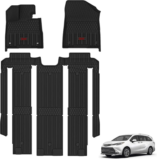 3W Floor Mats Fit Toyota Sienna 2021-2026(Only for 7 Seat), TPE All Weather Custom Fit Floor Liner for Sienna XLE/XSE/Limited/Woodland Edition 1-3rd Row with Red Accent (Not for Platinum Edition)
