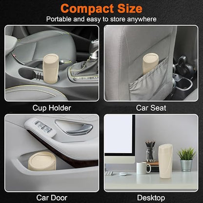Car Trash Can, 2 Packs Mini Car Garbage Can Cup Holder with Lid | Leakproof Car Trash Bin with 60 Trash Bags, Vehicle Front Back Seat Organizers and Storage for Car, Home, Office, Beige