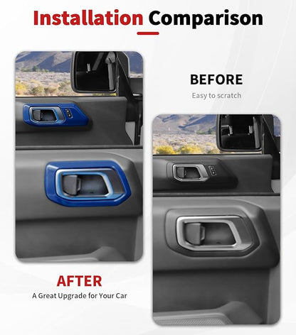 JWWY Interior Trim Kit Full Set Dress-Up Kit Decor Set Center Console Gear Shift Dashboard Panel Door Handle AC Rearview Vent Adjustment Cover Trim for 2021-2026 Ford Bronco Accessories 14pcs Blue
