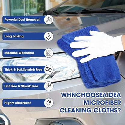 Shimeyao 30 Pcs 16 x 16 Inch Edgeless Microfiber Plush Towels for Cars Detailing Drying Wash Polishing Absorbent Cleaning Cloths, 500 GSM (Blue, Gray)