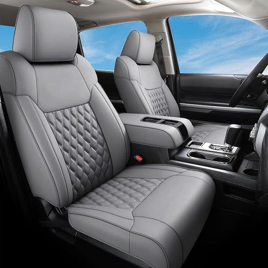 Huidasource Seat Covers Fit for 4th Gen Toyota Tacoma SR, SR5, Limited, TRD Sport/Off-Road,Trailhunter Double/Crew Cab, 360° Full-wrap Automotive Car Leather Seat Cushion Cover (Full Set/Gray)