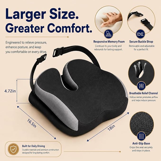 Seat Cushions for Office Chairs Wheelchair Cushion for Long Sitting Back Pain，Memory Foam Seat Car Computer Desk Chair Cushion，Coccyx Cushion for Tailbone Pain Relief Cushion Office Chair Black