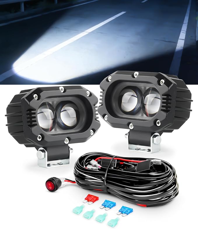 4 Inch LED Pod Lights, 48W Square Offroad Driving Lights Super Bright 120° White Spotlight Combo Beam LED Auxiliary Light Bar with Wiring Harness Kit for Motorcycle Jeep Wrangler Truck Pickup ATV UTV