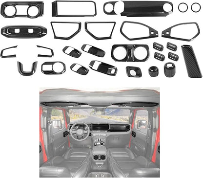 JWWY Carbon Fiber Interior Trim Kit Full Set Kit Decor Center Console Gear Shift Dashboard Panel,Door Window Switch Knob Speaker Cover Trim for 2024–2026 Jeep Wrangler JL JLU & Gladiator JT 28pcs